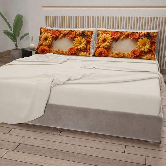 Lenzuola in Cotone, Completo Letto con Federe in Stampa Digitale Autunno 07 Panna