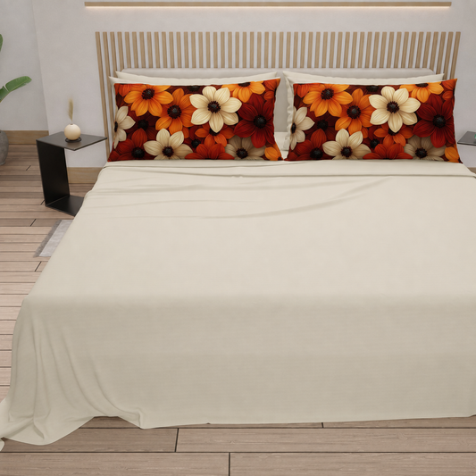 Lenzuola in Cotone, Completo Letto con Federe in Stampa Digitale Autunno 05 Panna