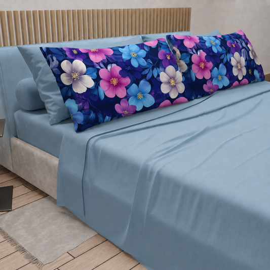Lenzuola in Cotone, Completo Letto con Federe in Stampa Digitale Petalo 05 Cleleste.