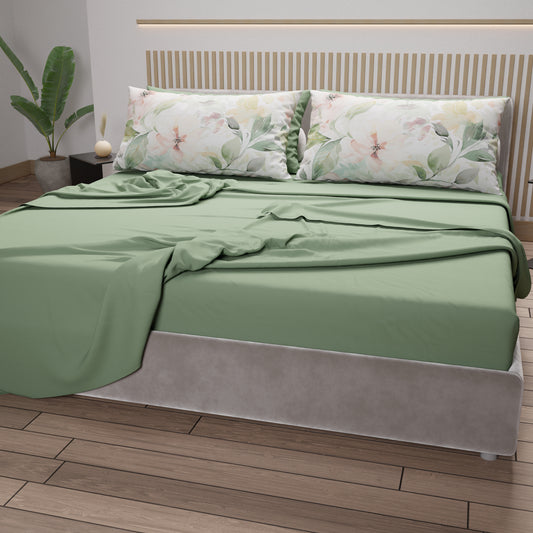 Lenzuola in Cotone, Completo Letto con Federe in Stampa Digitale Floreale 04-143