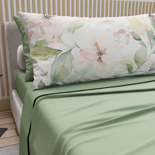 Lenzuola in Cotone, Completo Letto con Federe in Stampa Digitale Floreale 04-143