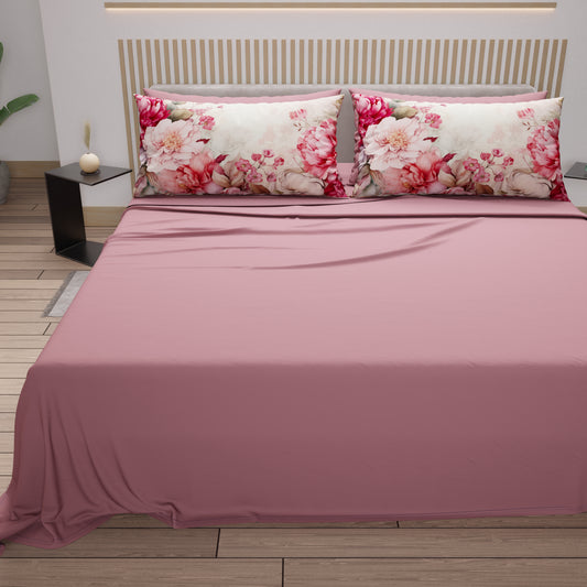 Draps en Coton, Parure de Lit avec Taies en Impression Numérique Florale 04-152