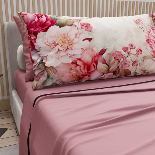 Draps en Coton, Parure de Lit avec Taies en Impression Numérique Florale 04-152