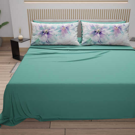 Draps en Coton, Parure de Lit avec Taies en Impression Numérique Florale 04-159