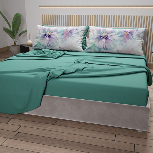 Draps en Coton, Parure de Lit avec Taies en Impression Numérique Florale 04-159