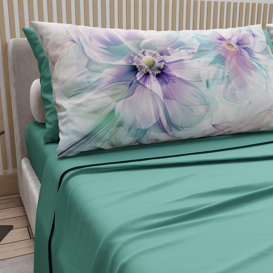 Draps en Coton, Parure de Lit avec Taies en Impression Numérique Florale 04-159