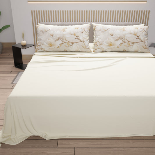 Draps en Coton, Parure de Lit avec Taies d'Oreiller en Impression Numérique Florale 04-175