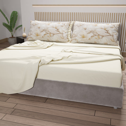 Draps en Coton, Parure de Lit avec Taies d'Oreiller en Impression Numérique Florale 04-175