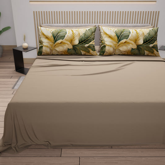Draps en Coton, Parure de Lit avec Taies d'Oreiller en Impression Digitale Florale 04-302