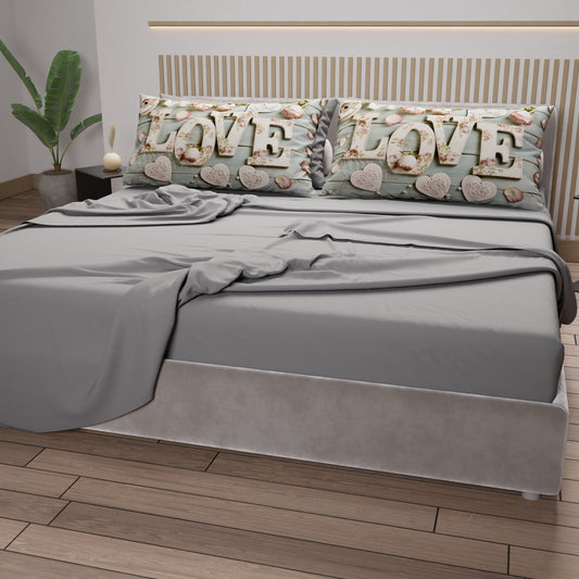 Draps en coton, Parure de lit avec taies d'oreiller en impression digitale Shabby 318