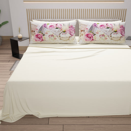 Draps en coton, Parure de lit avec taies d'oreiller en impression digitale Shabby 328