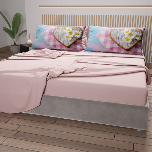 Draps en coton, Parure de lit avec taies d'oreiller en impression digitale Shabby 329
