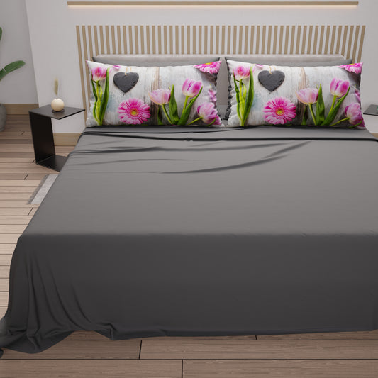 Draps en coton, Parure de lit avec taies d'oreiller en impression digitale Shabby 330