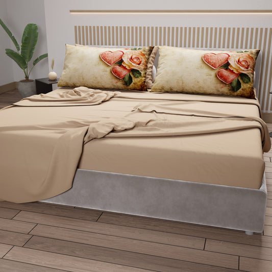 Draps en coton, Parure de lit avec taies d'oreiller en impression digitale Shabby 332