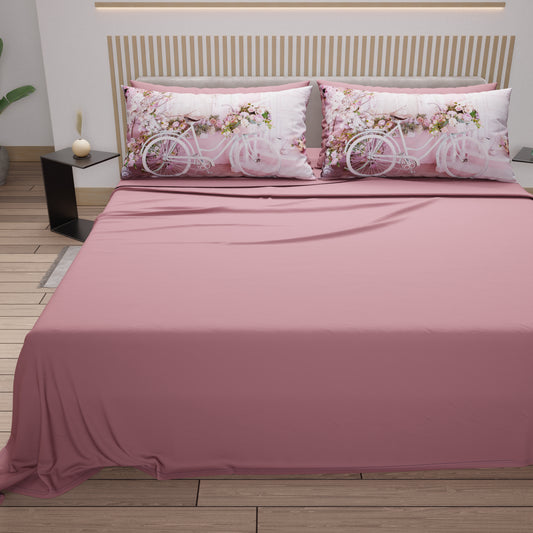 Draps en coton, Parure de lit avec taies d'oreiller en impression digitale Shabby 333