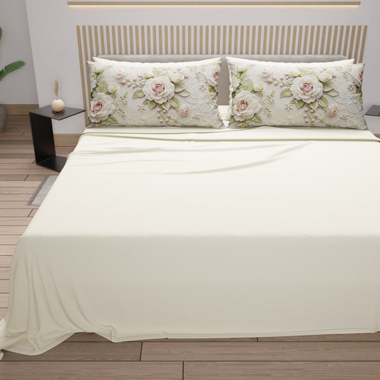 Draps en coton, Parure de lit avec taies d'oreiller en impression digitale Shabby 334