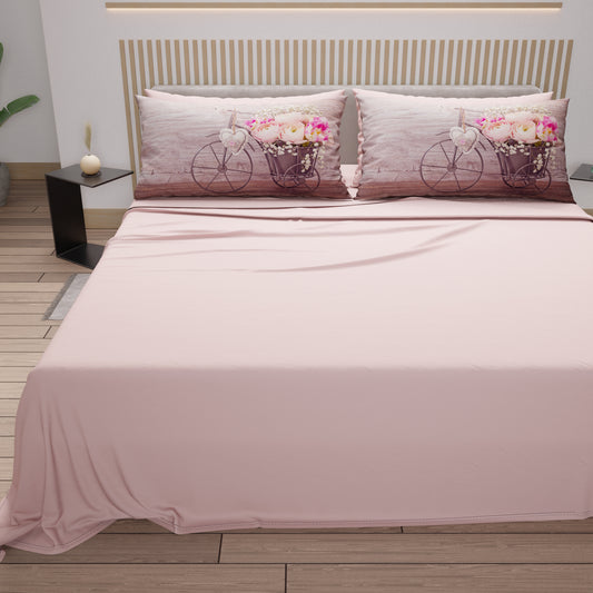 Draps en coton, Parure de lit avec taies d'oreiller en impression digitale Shabby 337
