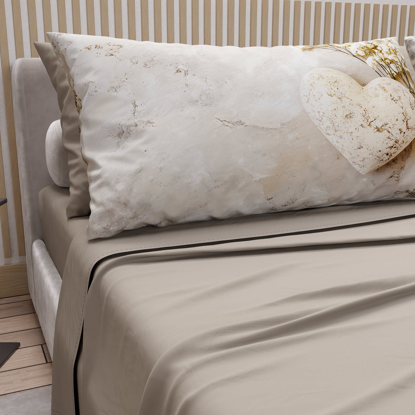 Courtepointe Unie en Velours Terre + Draps assortis et Taie d'oreiller Digitale