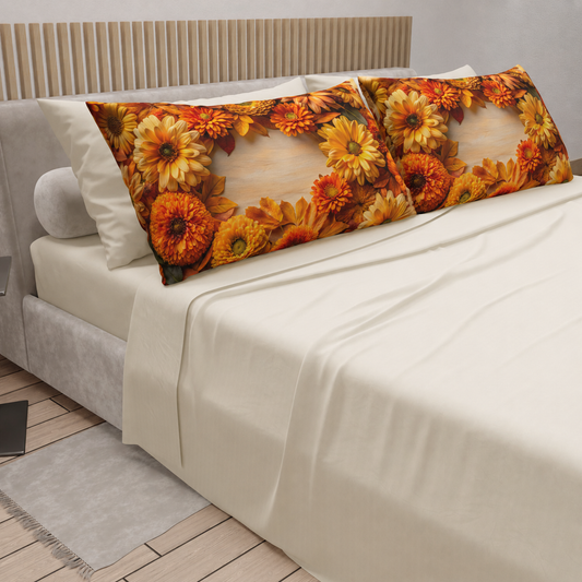 Lenzuola in Cotone, Completo Letto con Federe in Stampa Digitale Autunno 07 Panna