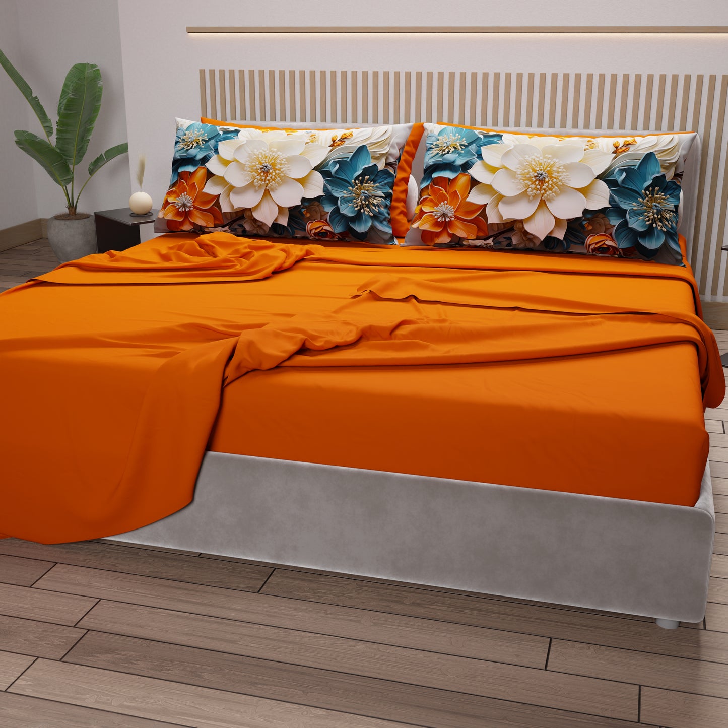 Lenzuola in Cotone, Completo Letto con Federe in Stampa Digitale Floreale 05-10