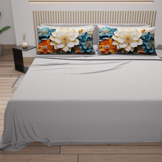Draps en coton, Parure de lit avec taies d'oreiller en impression numérique florale 05-10