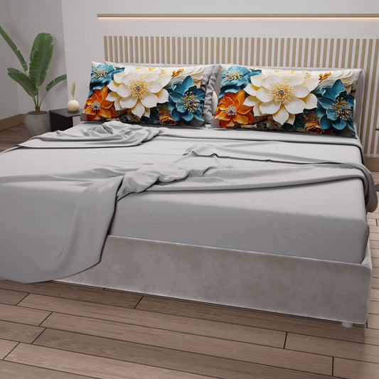 Draps en coton, Parure de lit avec taies d'oreiller en impression numérique florale 05-10