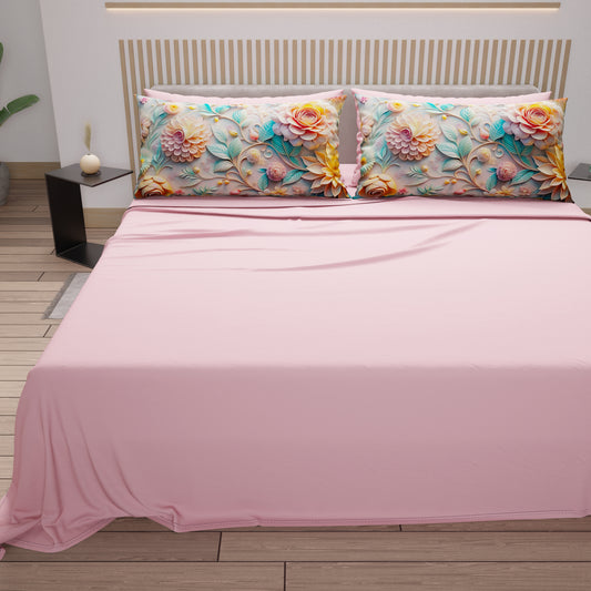 Draps en coton, Parure de lit avec taies d'oreiller en impression numérique florale 05-11