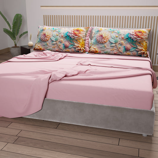 Draps en coton, Parure de lit avec taies d'oreiller en impression numérique florale 05-11