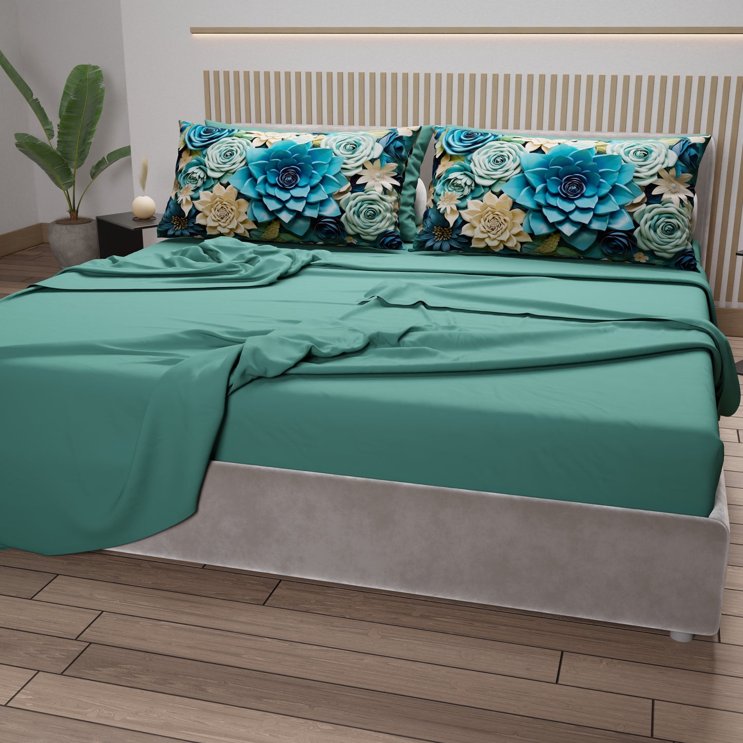 Lenzuola in Cotone, Completo Letto con Federe in Stampa Digitale Floreale 05-15