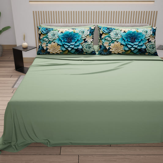 Lenzuola in Cotone, Completo Letto con Federe in Stampa Digitale Floreale 05-15