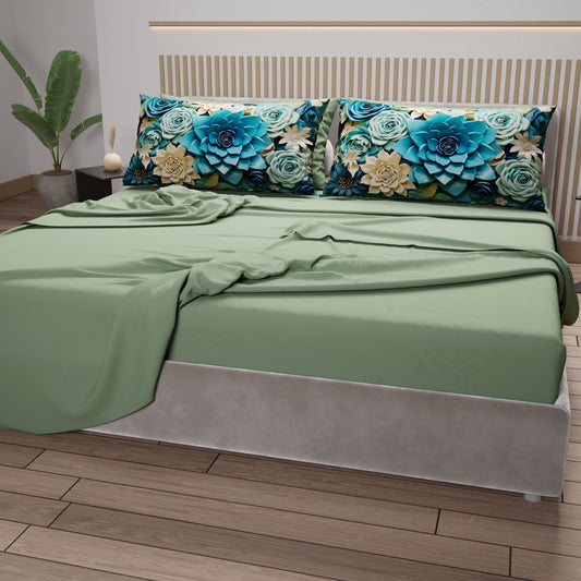 Lenzuola in Cotone, Completo Letto con Federe in Stampa Digitale Floreale 05-15