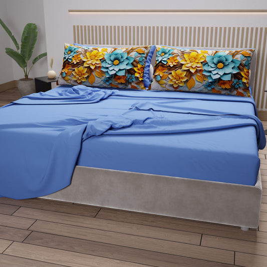 Lenzuola in Cotone, Completo Letto con Federe in Stampa Digitale Floreale 05-16