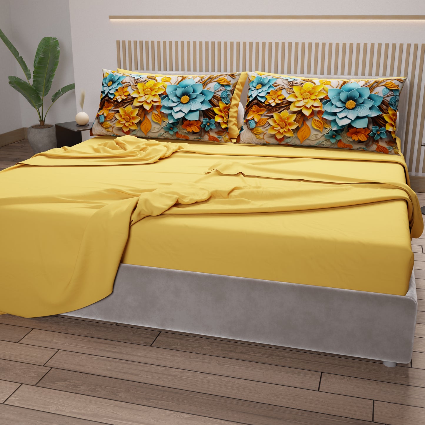 Lenzuola in Cotone, Completo Letto con Federe in Stampa Digitale Floreale 05-16