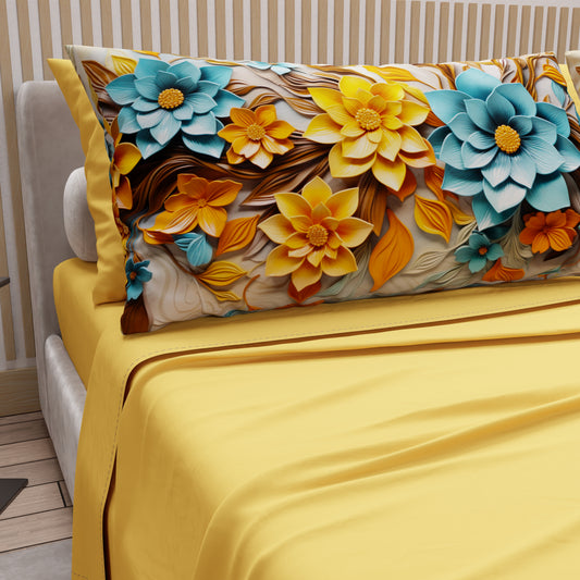 Draps en Coton, Parure de Lit avec Taies d'Oreiller à Imprimé Floral Numérique 05-16