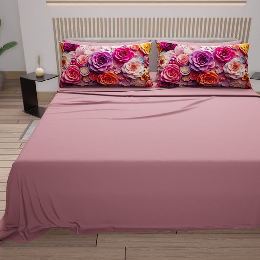 Draps en Coton, Parure de Lit avec Taies d'Oreiller à Imprimé Floral Numérique 05-17