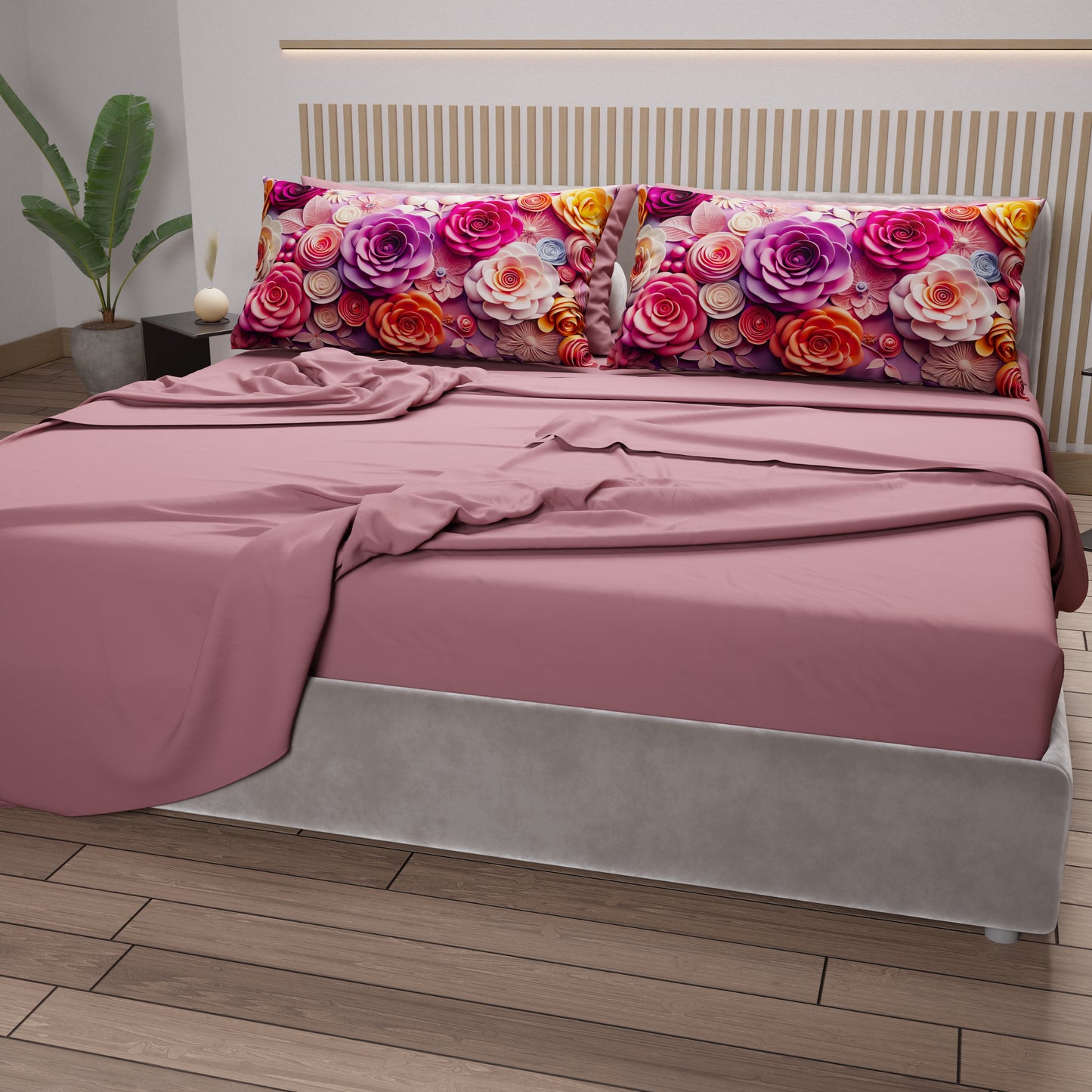 Lenzuola in Cotone, Completo Letto con Federe in Stampa Digitale Floreale 05-17