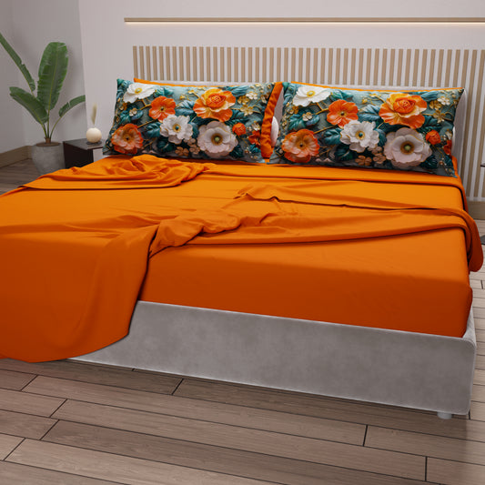 Lenzuola in Cotone, Completo Letto con Federe in Stampa Digitale Floreale 05-18