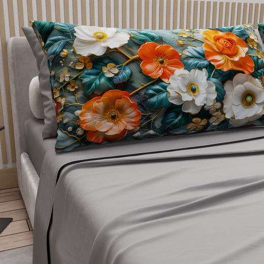 Lenzuola in Cotone, Completo Letto con Federe in Stampa Digitale Floreale 05-18