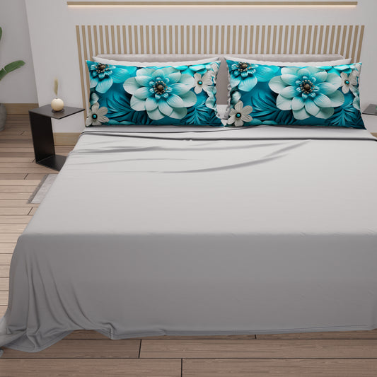 Draps en Coton, Parure de Lit avec Taies d'Oreiller à Imprimé Floral Numérique 05-21