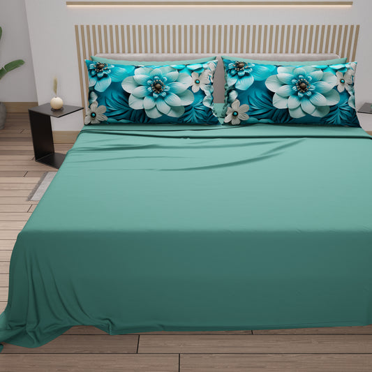 Draps en Coton, Parure de Lit avec Taies d'Oreiller à Imprimé Floral Numérique 05-21