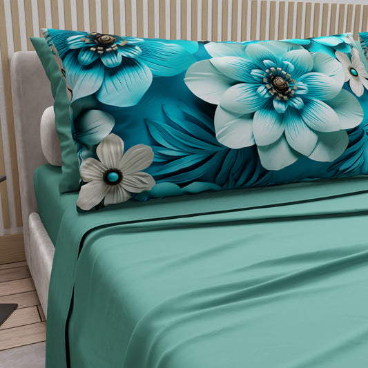 Draps en Coton, Parure de Lit avec Taies d'Oreiller à Imprimé Floral Numérique 05-21