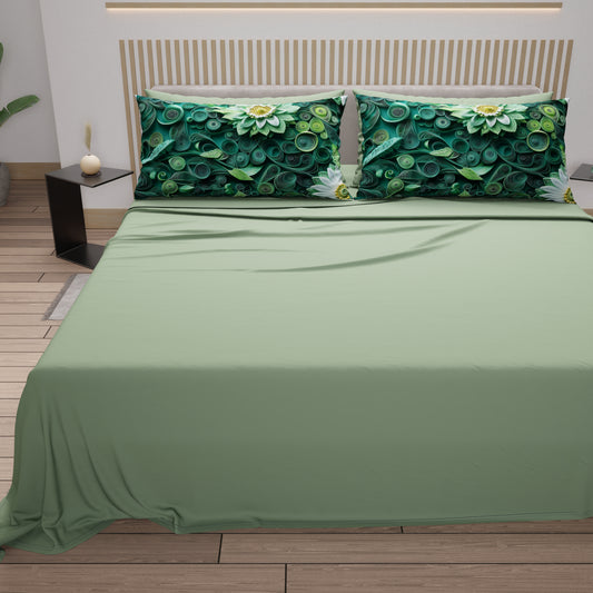 Draps en Coton, Parure de Lit avec Taies d'Oreiller à Imprimé Floral Numérique 05-22