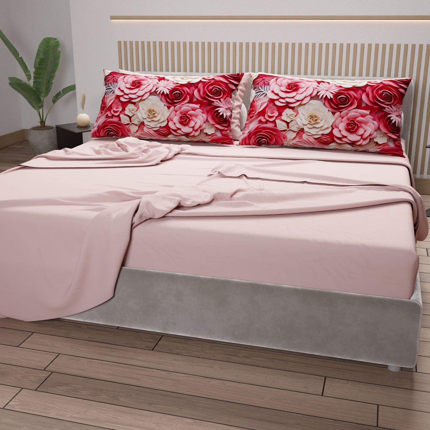 Lenzuola in Cotone, Completo Letto con Federe in Stampa Digitale Floreale 05-3