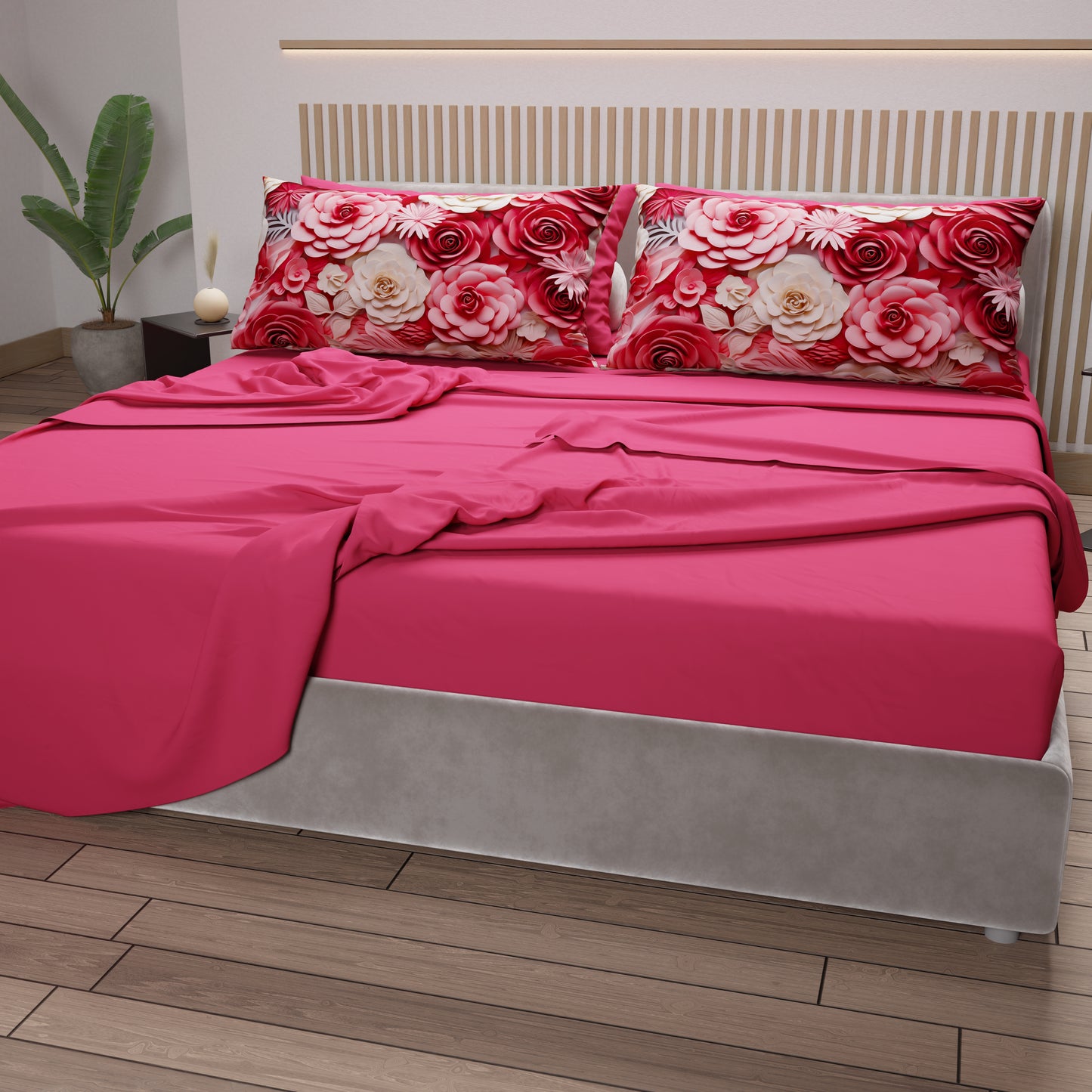 Lenzuola in Cotone, Completo Letto con Federe in Stampa Digitale Floreale 05-3