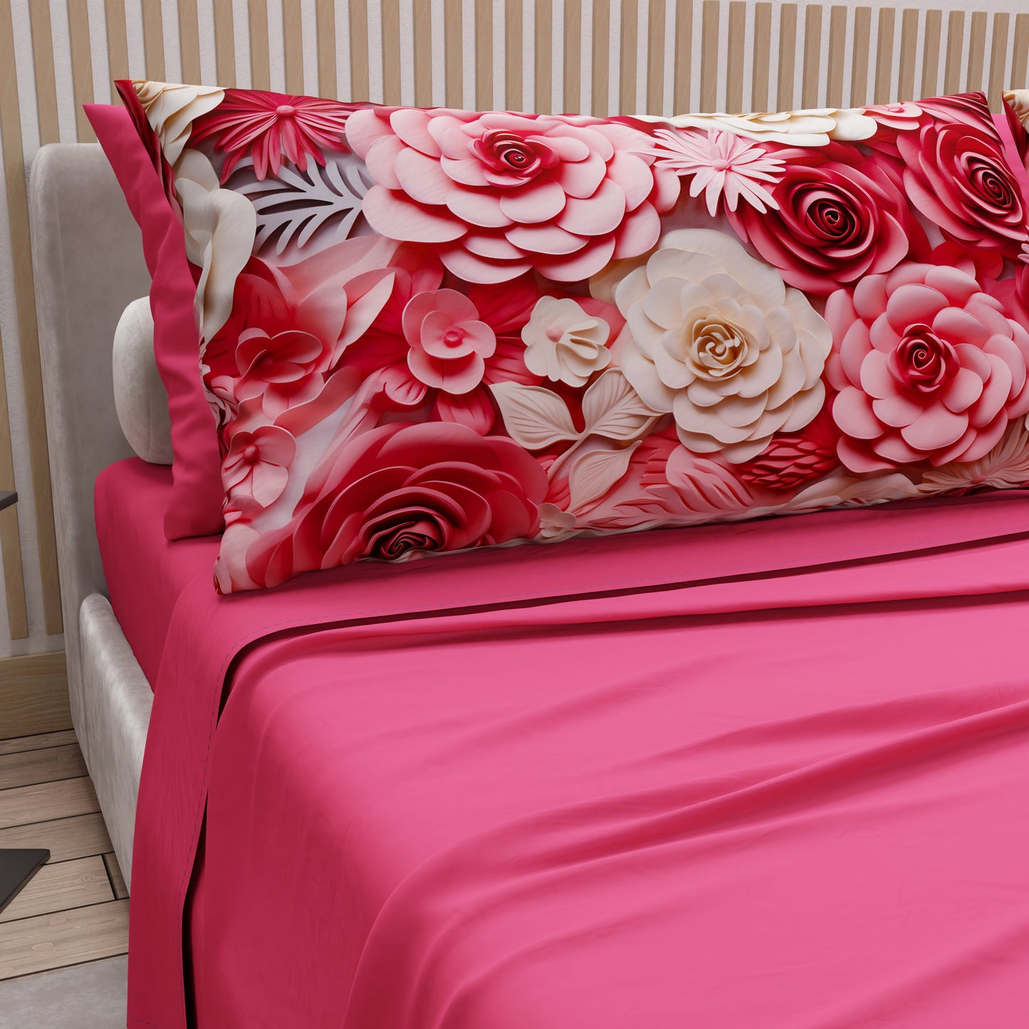 Courtepointe Unie en Velours Fuchsia + Draps assortis et Taie d'oreiller Digitale