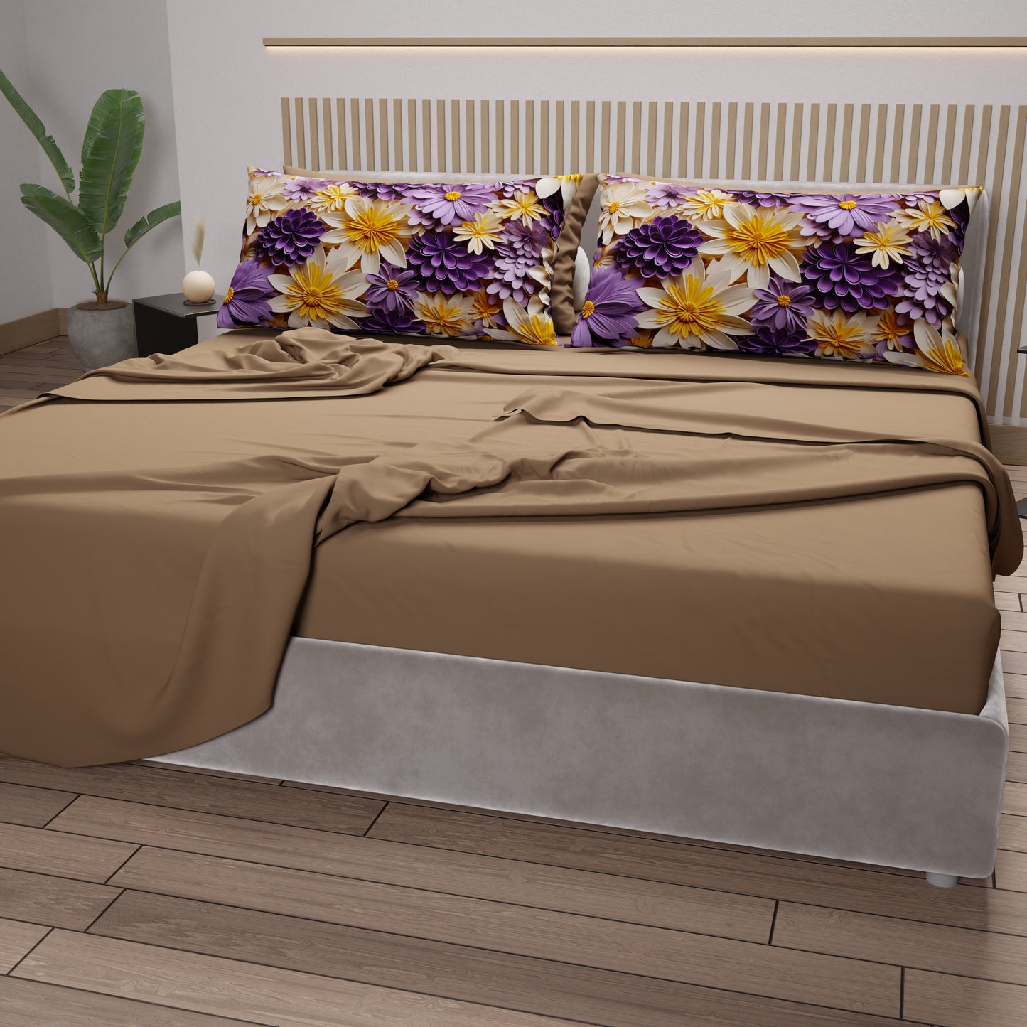 Lenzuola in Cotone, Completo Letto con Federe in Stampa Digitale Floreale 05-4