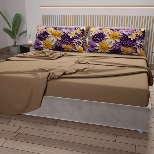 Draps en coton, Parure de lit avec taies d'oreiller en impression numérique florale 05-4
