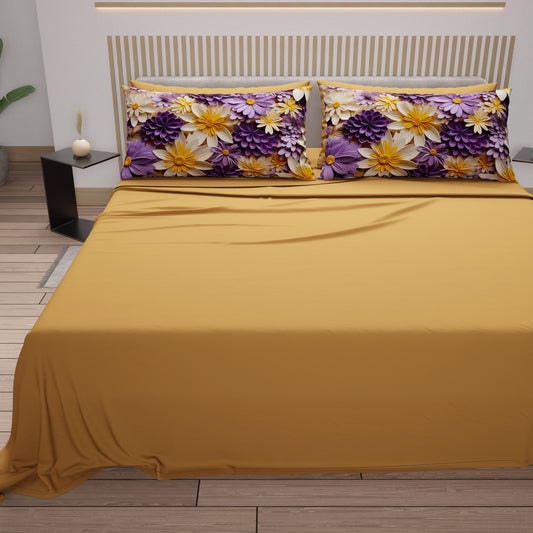 Draps en coton, Parure de lit avec taies d'oreiller en impression numérique florale 05-4
