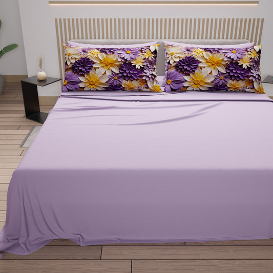 Draps en coton, Parure de lit avec taies d'oreiller en impression numérique florale 05-4