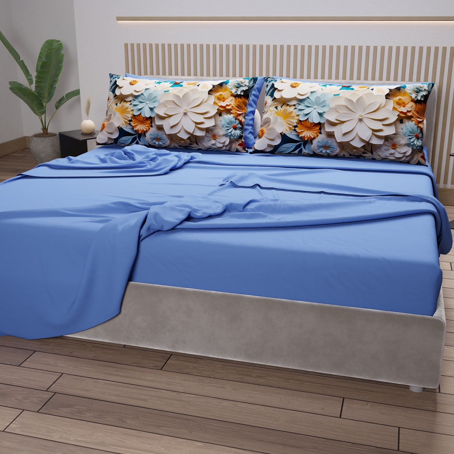 Lenzuola in Cotone, Completo Letto con Federe in Stampa Digitale Floreale 05-5